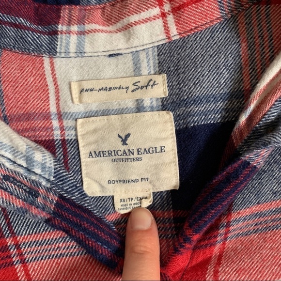 AE💕 Plaid Button Down Flannel Shirt Cowgirl Top - Picture 3 of 9